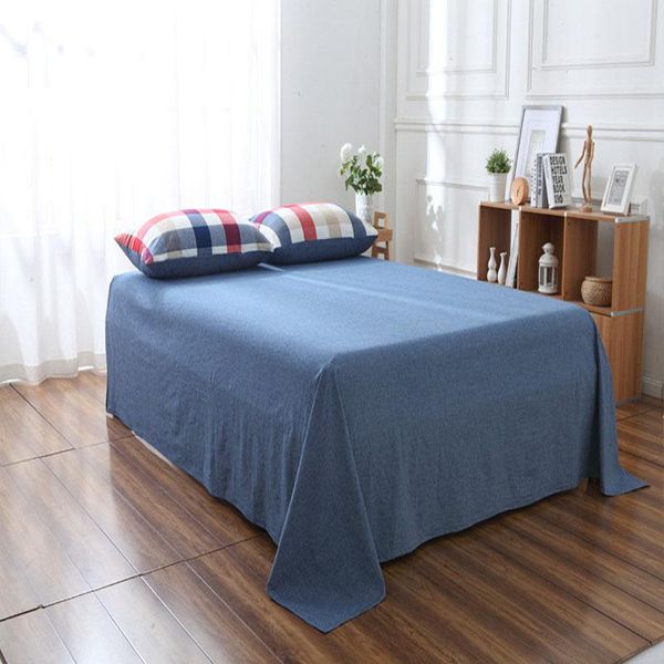 Completi letto Tessili per la casa Lenzuola in puro cotone lavato blu denim Traspirabilità Articolo Moda Semplicità Singolo Oceania