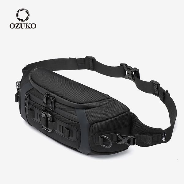 Bolsas de cintura Ozuko Moda Men Bolsa de cintura Esportes ao ar livre Fanny Pack Multifunction impermeável bolsa de peito macho massbody Bolsa Bum 230311