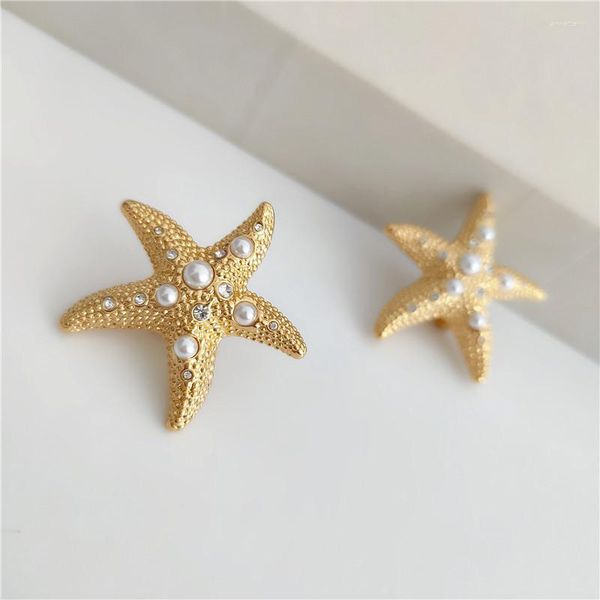 Серьги -герметизации Golden Starfish Pearl преувеличенные нерегулярные женщины классические украшения