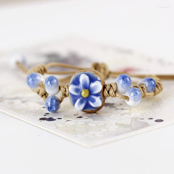 Bracelets de charme Cerâmica ajustável Daisy Flor Surxida Bracelete China Mersa Cordeira Mada artesanal e adorável Bangles Pulsera Gift for Friend