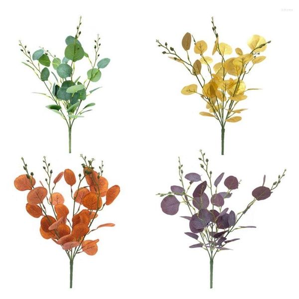 Dekorative Blumen, 1 Stück, künstliche Eukalyptusblätter, grüne Stiele für Vase, Zuhause, Party, Hochzeit, Dekoration, Outdoor, DIY-Blumen-Wanddekoration