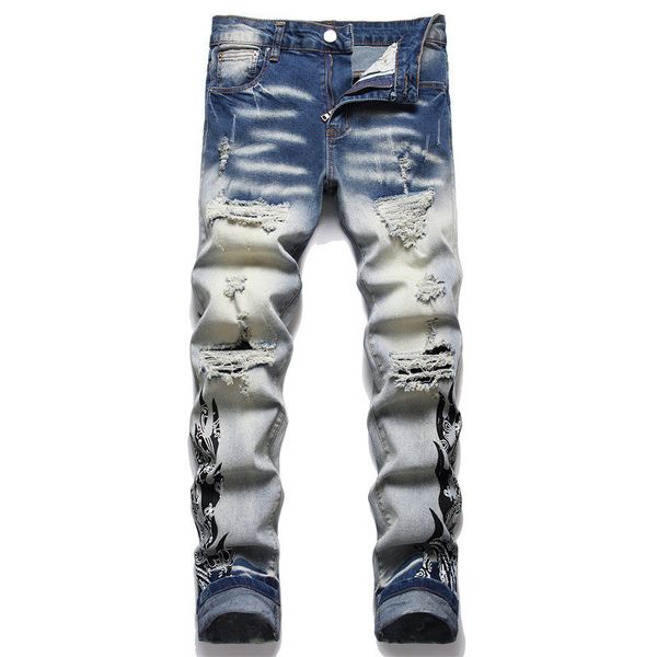 Amirrs jeans strappati pantaloni jeans da uomo jeans da uomo per uomo pantaloni a matita vestibilità regolare ricamo cerniera fly vita media lettera stampata con stelle jeans stelle arancioni