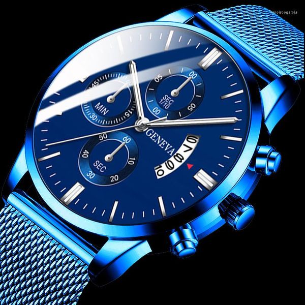 Orologi da polso Orologi da uomo classici in maglia di acciaio inossidabile blu Orologio da uomo di Ginevra Orologio da uomo al quarzo moda Reloj Hombre XFCS