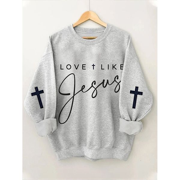 Camiseta feminina Fé amor como Jesus Cross Print retro vintage algodão mangas compridas moletom 230311