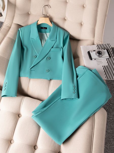 Ternos femininos Blazers Blazers Mulheres Pant Fashion Office Business Work Use Ladies Double Double Blazer perna larga Pant formal de duas peças conjunto 230311