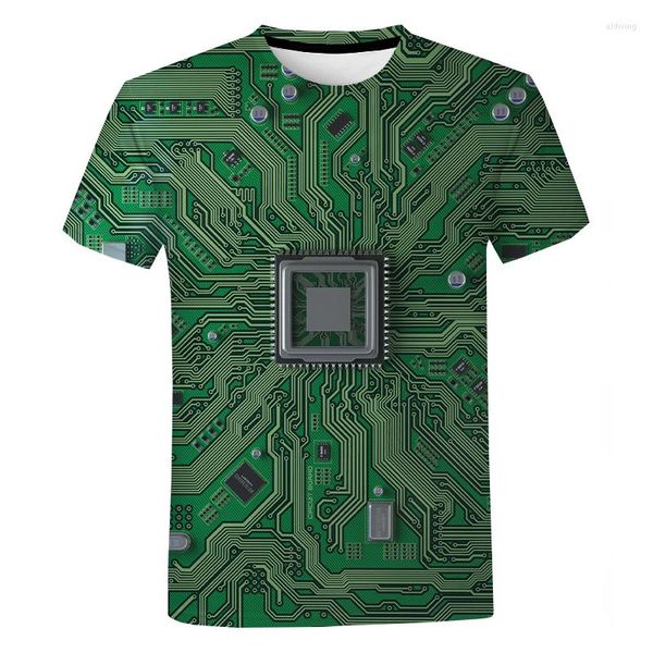 Camisetas masculinas de computador CPU CHIP eletrônico 3D camiseta harajuku camisetas gráficas imprimidas homens homens moda moda casual manga curta superdimensionada