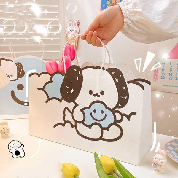 Aufbewahrungstaschen Tragbare Papier Kawaii Cartoon Hunde Geschenkverpackung für Thanksgiving Hochzeit Geburtstagsgäste Navidad Weihnachtsgeschenktasche