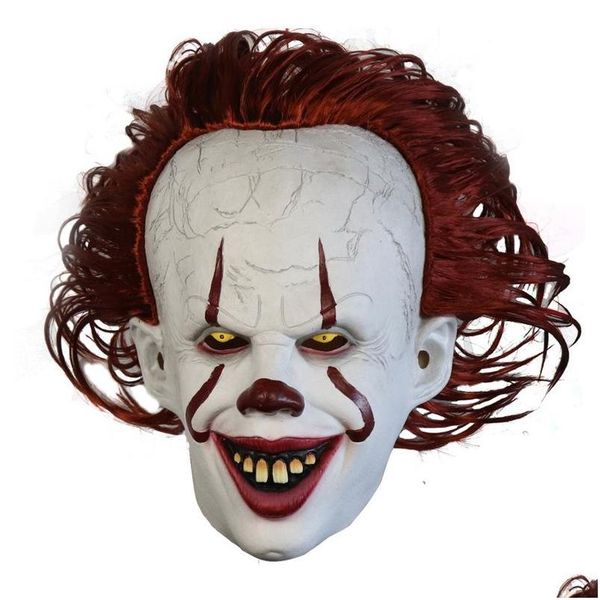 Maschere per feste Maschera di Halloween Pennywise Stephen King It Latex Led Casco Horror Cosplay Spaventoso Costume da clown Puntelli 220715 Consegna di goccia Dhx2J