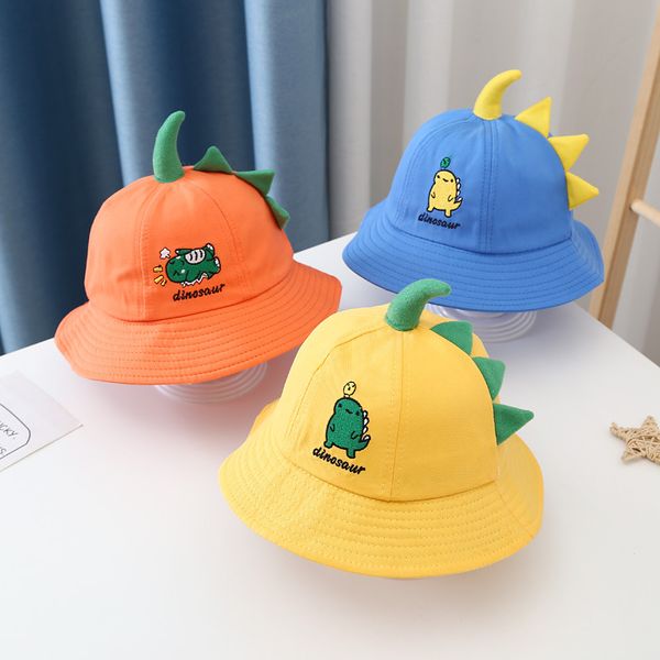 Primavera verão crianças bonito balde chapéu dos desenhos animados dinossauro panamá bonés para crianças bebê ao ar livre praia pescador chapéus de sol hcs207