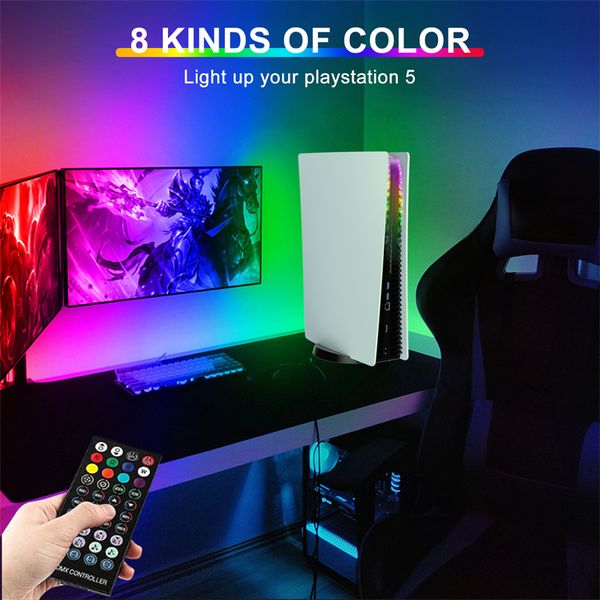 Luce decorativa per console Ps5 multifunzionale di alta qualità 7 colori Dazzle Cambia colore Lampada per atmosfera luminescente Accessori per giochi con telecomando fai-da-te