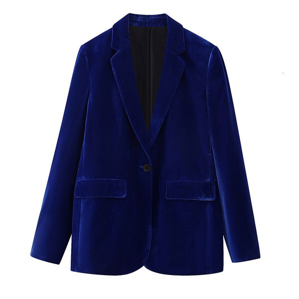 Ternos femininos Blazers Blue Velvet Trouser Suit Women Women Blazer Jaqueta Legal Ponta de perna larga Conjunto de mulheres 2 peças Cantura alta moda clássica chique elegante 230311