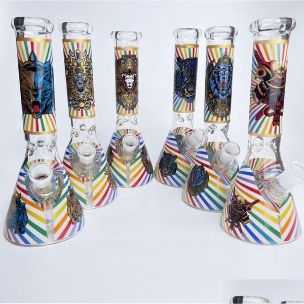 Pipes à fumer Narguilés Luminus Decal Beaker Bong 9,8 4 mm d'épaisseur Bangs en verre capiteux droits avec des captures de glace Style de dessin animé rétro Dr Dh6M0