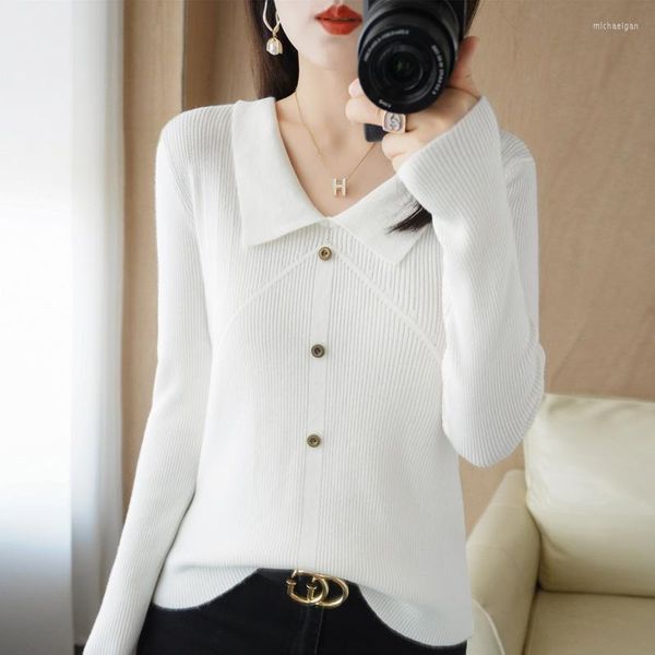Maglioni da donna Pullover lavorato a maglia con collo a camicia stile autunno e inverno è alla moda casual donne affascinanti lo indossano all'interno e all'esterno