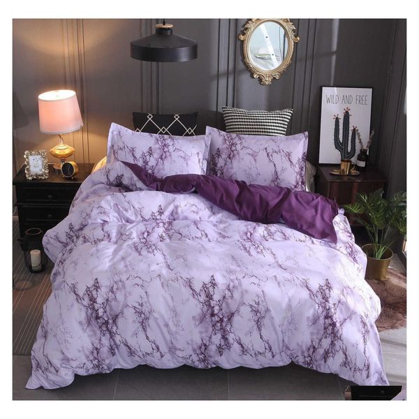 Set di biancheria da letto Set stampato in marmo bianco viola piumino Er King Queen size trapunta breve biancheria da letto trapunta 3 pezzi 221206 Drop Delivery Hom Dhk3W