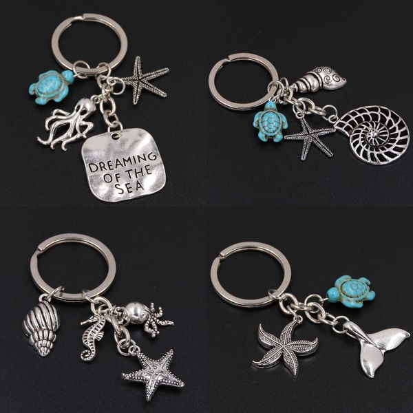 Schlüsselanhänger 1 Stück Träumen vom Meer Schlüsselanhänger Muschel Charms mit Seestern Muschel Anhänger Fischschwanz Schlüsselanhänger Blue Turtle Beach Schmuck R230311