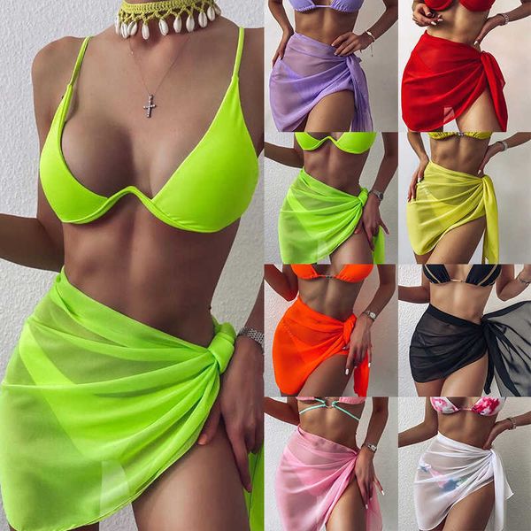 Costumi da bagno da donna 2022 Mini gonne con volant a rete sottile Copricostume da donna con nappe Bikini Gonna da bagno color caramella Costume da bagno da donna Abbigliamento da spiaggia Wrap Y2303