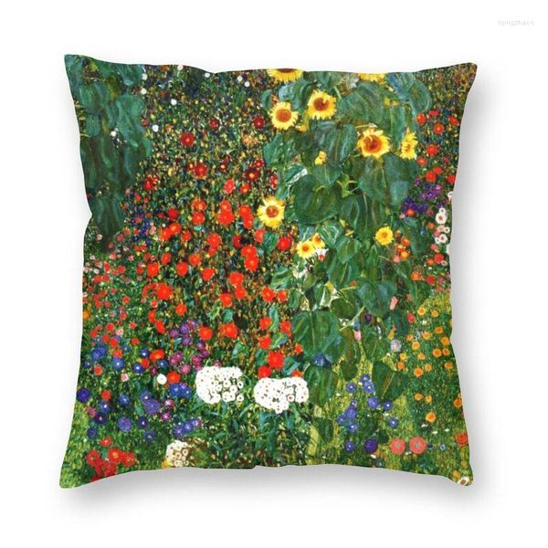 Kissen-Bauernhof-Garten mit Sonnenblumen-Bezug, Gustav Klimt-Gemälde, Kunst, Samt, luxuriöser Überwurf für Sofa, Heimdekoration