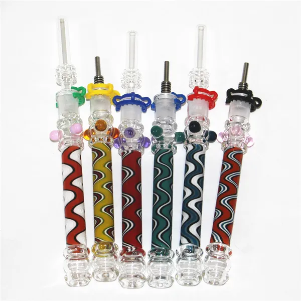 Accessori per fumatori Mini pipe in vetro per nettare con punta in quarzo titanio da 10 mm Oil Rig Concentrato Dab Straw NC per Bong in vetro