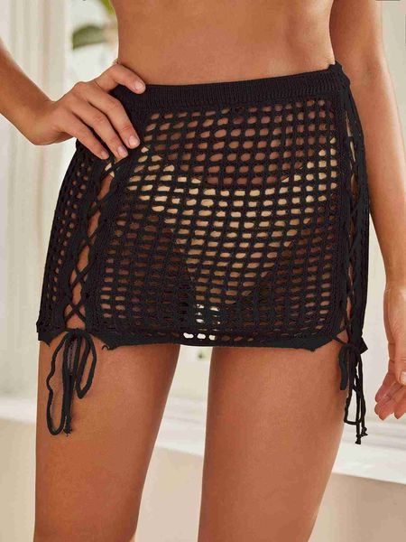 Costumi da bagno da donna Donna Estate Corta Spiaggia Gonna oversize Donna Tinta unita Maglia Prospettiva Vita alta Cravatta Busto Gonna Bikini Copricostume Y2303