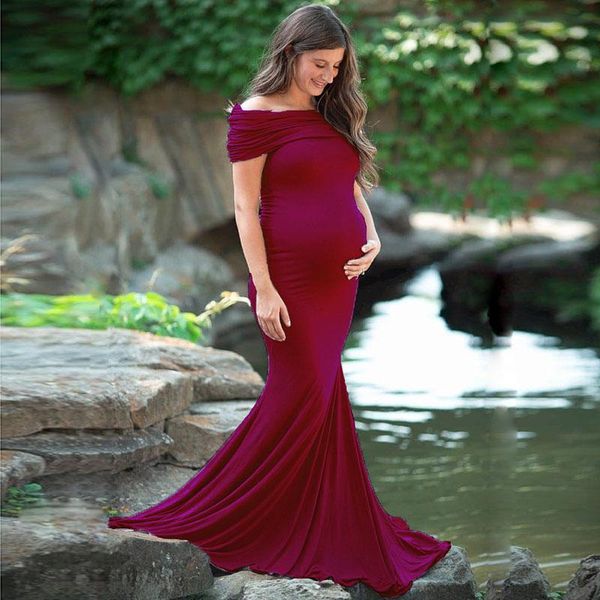 Abiti premaman con spalle scoperte per Poshoot Elegante abito maxi da donna incinte Baby Shower Pografia di gravidanza