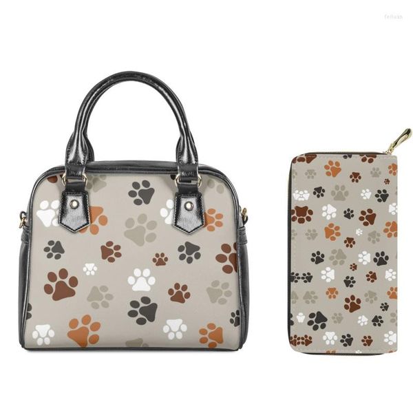 Bolsas de noite TwoHeartsgirl Dog Print Feminino Cartoon Meninas de ombro portátil Bolsa de telefone 2pcs/set PU Women Bolsas