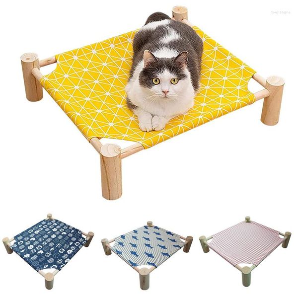 Кровати для кошек съемные приподнятые деревянные дрова -холст -дышащий дом для маленьких кошачьих собак припасы