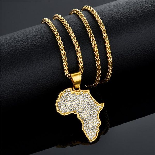 Colares pendentes Colar de mapa Africa para homens homens cor ouro aço inoxidável Jóias etíopes Africano Mapas Africanos Mapas Hiphop Item N1279