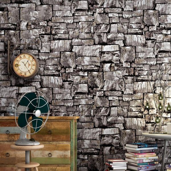 Wallpapers Stacked Brick 3D Stone Wallpaper Modern Wallcovering PVC Roll Wall Background Grey For Living Room