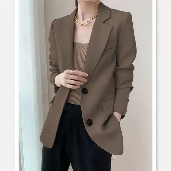 Abiti da donna Blazer Blazer da donna Nero Stile autunnale Temperamento coreano Moda All-Fiammifero Design Senso Abito di nicchia Giacca marrone da donna 230311