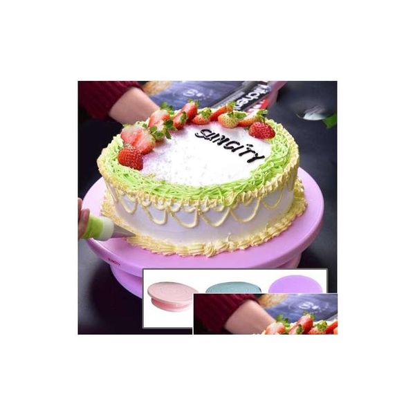 Attrezzi per torte Hifuar 28Cm Giradischi in plastica Rotante Decorazione Supporto rotondo antiscivolo Caek Tavolo rotante Strumento di cottura D Dhvtb