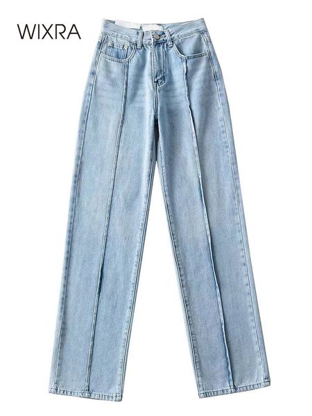 Женские джинсы Wixra Spring Women Streetwear Модная сплайсированная джинсовая штаны повседневные женщины с высокой талией.