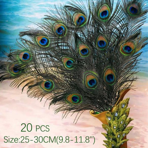 Dekoratif Çiçek Çelenkleri Lots 20pcs Doğal Gerçek Peacock Tail Göz Tüyleri DIY El Sanatları 25-30cm 10-12 inçlik süslemeler Ev Oda Dekoratio