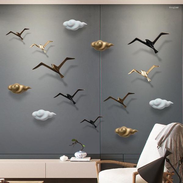 Adesivos de parede luxo puro cobre criativo pássaro gaivota pombo pendurado decoração em casa decoração de ornamento industrial retro sala de estar