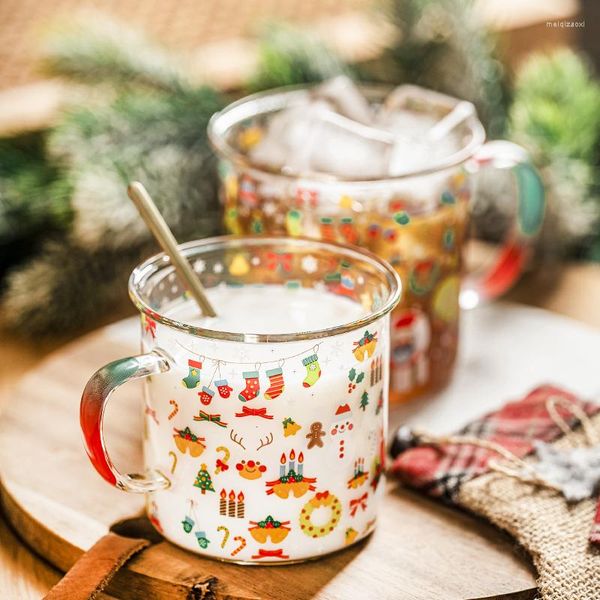 Weingläser JINYOUJIA Weihnachten Gewellter Rand Glas Milchbecher Handgriff Tassen Home Office Wasser Kaffee Paare Tassen Küche Trinkgeschirr Geschenk