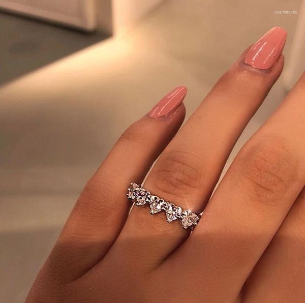 Wedding Rings Trendy Engagement For Women White Zircon Cubic Five Heart Ring Elegant Finger Female Band Jewerly