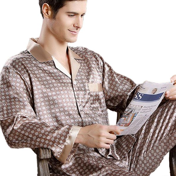 Herren-Nachtwäsche, hochwertiger Seidenpyjama mit Paisley-Muster, langärmeliges Hemd und Hose, zweiteiliges Nachtwäsche-Set, Pyjama-Set in Übergröße, Heimkleidung für Männer, 230311