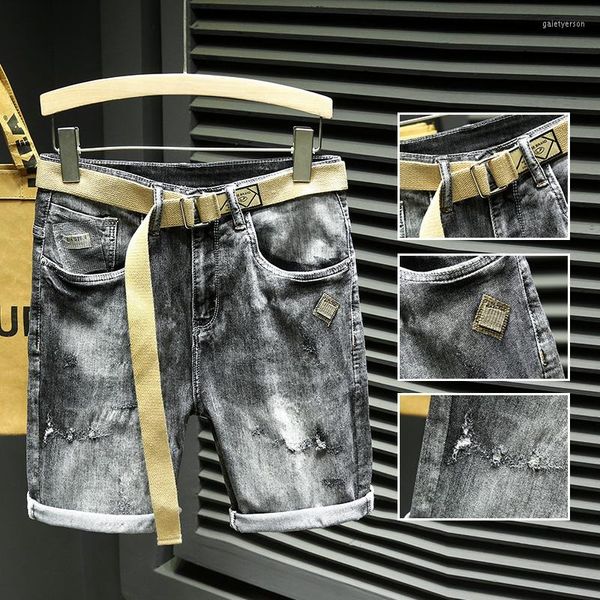 Jeans masculinos da marca Trendy Brand Shorts Summer 2023 Bordado Bordado Slim Bigode Efeito Calças