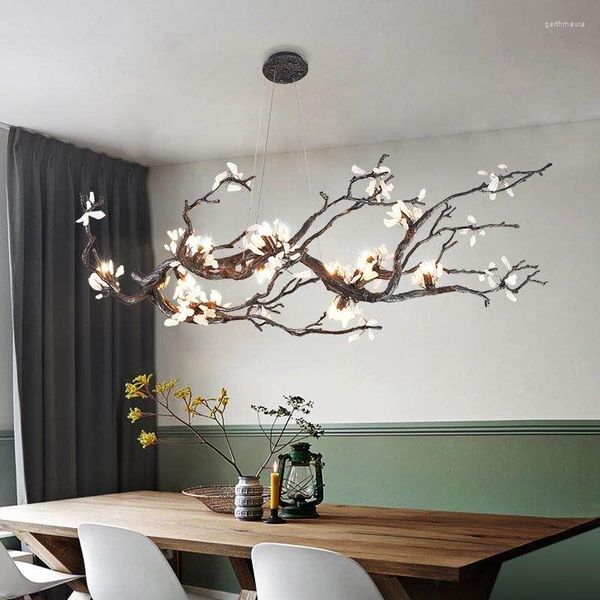 Lustres de estilo chinês ramo criativo ramo lustre preto luminagem de decoração de cobre para a sala de estar quarto villa hall decoração