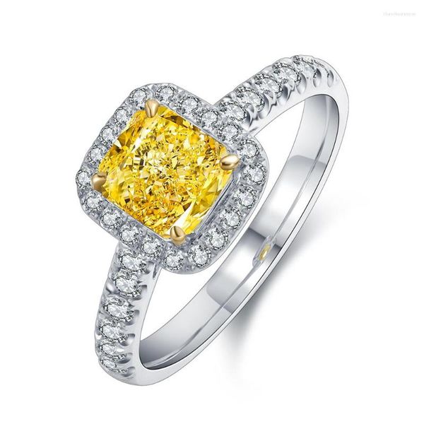 Cluster-Ringe Pormiana 9 Karat Gold 1 S simulierter gelber Diamant-Verlobungsring Damenschmuck