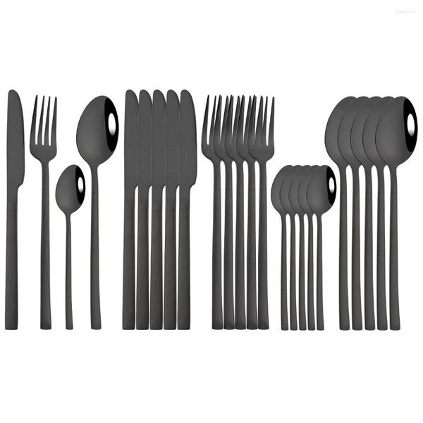 Set di stoviglie 24 pezzi Set di posate nere Specchio Coltello in acciaio inossidabile Forchette Cucchiaio da caffè Stoviglie Posate da cucina Goccia