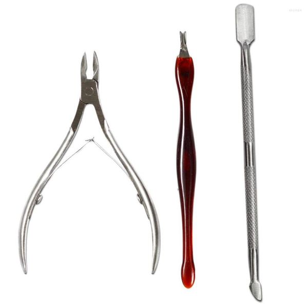 Kits de arte da unha 3pcs Manicure Set 2 Ways Cuticle Pusher Nails Cutter Scissor Dead Skin Remover Stainless Steel Nipper Fork Kit Benc385