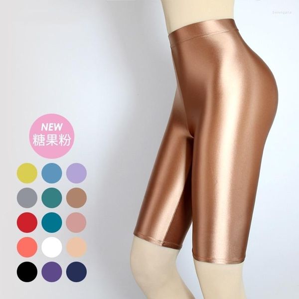 Damen-Shorts, Sommer, Frühling, glänzendes Satin, sexy Frauen, lässig, Übergröße, hohe Taille, eng, knielang, Leggings