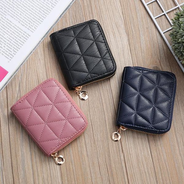 Portafogli Portafoglio da donna Fashion Geometry Diamond Grid Bag Zipper Portamonete in pelle PU Porta carte d'identità