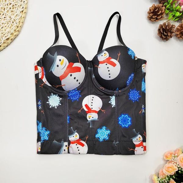 Canotte da donna Pupazzo di neve Cartoni animati Stampa Camis Canotte più lunghe Sexy Reggiseno push-up arricciato Reggiseno Reggiseno Canotta Festa Natale Donna