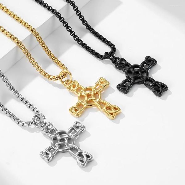 Anhänger Halsketten Nordic Celtics Knot Herrenkreuz Antiker Edelstahl Punk Schmuck