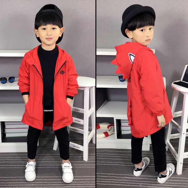 Tench Coats Autumn Spring Hand Little Boy Dinosaur Jackets Trend With Hat Windbreaker Coat 230311