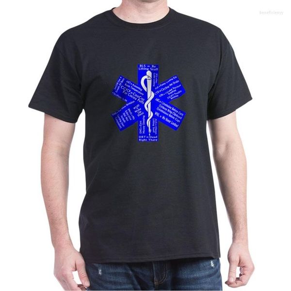 Magliette da uomo Divertenti acronimi EMS Camicia da paramedico con emblema Star Of Life. T-shirt casual in cotone a maniche corte Top ampio S-3XL