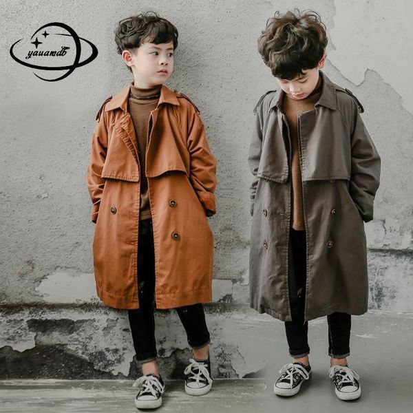 Tench coat 616y Trench per bambini Primavera Autunno Giacca da ragazzo Soprabito Manica lunga Colletto rovesciato Giacca a vento per bambini Top Abbigliamento Hy79 230311