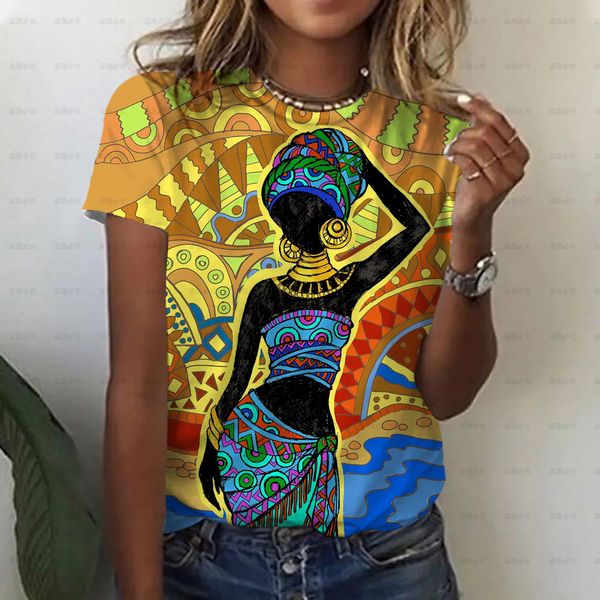 Camiseta feminina primavera e verão meninas africanas impressão 3D camiseta moda feminina estilo de rua Sexy top feminino 230311