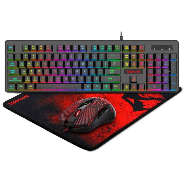 N S107 Oyun Klavye ve Fare Combo Büyük Mouse Pad Mekanik Hisset RGB Back Litts 3200 DPI Fare Windows PC için